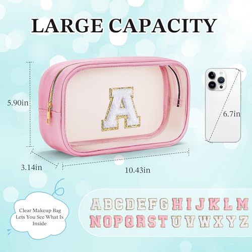 Birthday Gift for Kid Girl Women Initial Travel Makeup Bags Pink A
