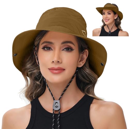 Sun Hats for Women Bucket Hat UV Protection Fishing Hat Wide Brim Safari Hats 2 in 1 Zip