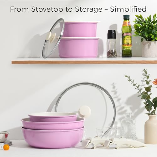 15Pcs Cookware Set with Detachable Handle