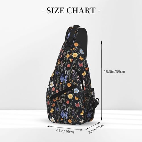 Sling Bag Vintage Botanical Flower Wildflower Hiking Daypack Crossbody Shoulder Backpack Travel Chest Pack for Men Women