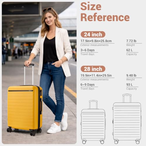 Checked Suitcase 24in Expandable ABS+PC Side Handles luggage Yellow