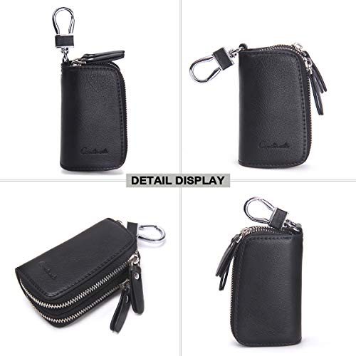 Genuine Leather Car Key Keychain Holder Metal Hook and Keyring Zipper