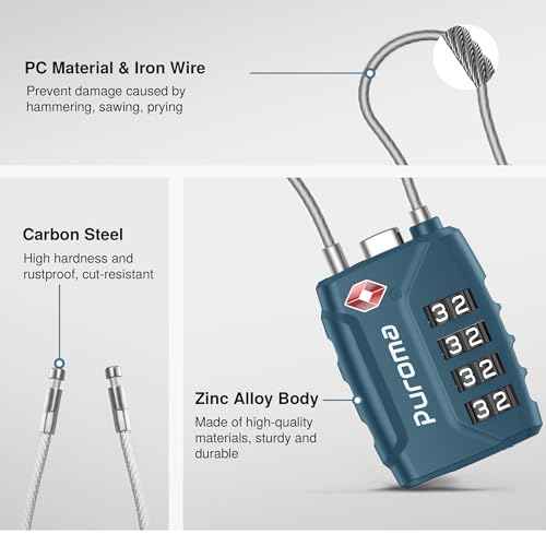 2 TSA Approved Luggage Locks 4 Digit Code Cable Lock Blue Peacock (2 Count)