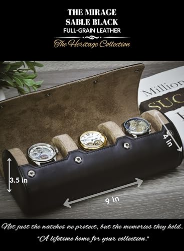 Watch Travel Case for Men Leather Watch Roll for Travel Organizer and Display 3 Watch Case Full (52 Count)