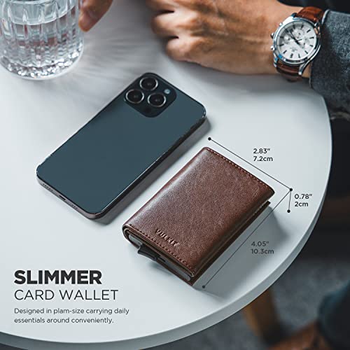 Pop up Card Wallet Minimalist Cash Wallets RFID Blocking Leather Smart Credit Card Holder with ID window for Men