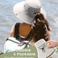 Womens Sun Hat with Ponytail Hole Beach Hiking Summer Wide Brim UPF 50+ Outdoor Protection Foldable Bucket Hat Light Grey