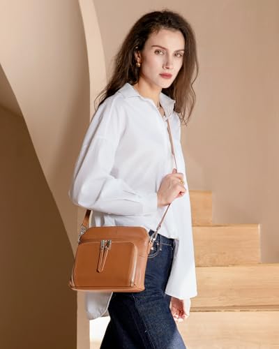 Genuine Leather Crossbody Bags for Women Travel Wallet Purse Brown