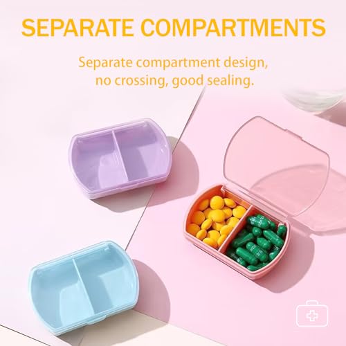 2PCS Small Pill Case Travel Pill Box Cute Pill Organizer for Purse Portable Daily Medicine Organizer 2 Compartment Pill Holder for Vitamins (2 Count)