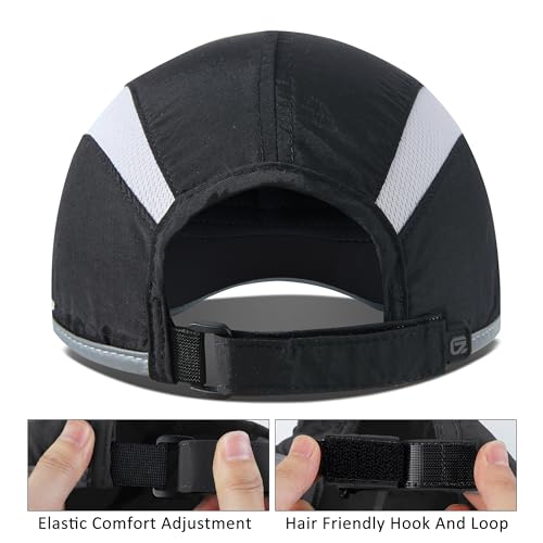 Foldable Run Hat Reflective Baseball Cap Quick Drying Sports Hat for Men Woman Adjustable 50+ UPF Breathable Mesh Water Repellency Outdoor Race Performance Lightweight Black