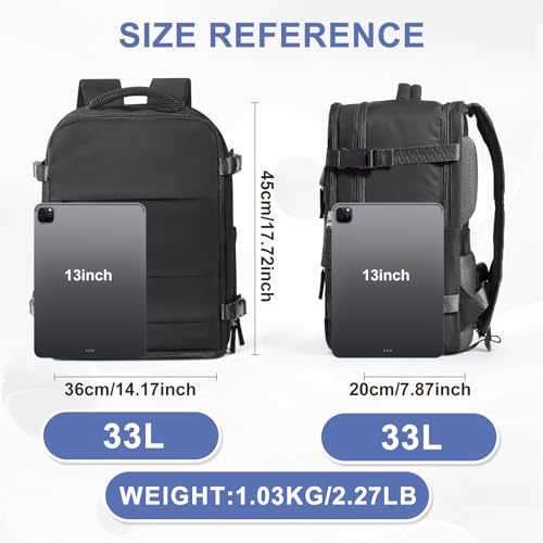 Large Travel Backpack Carry On for Women Man Black Waterproof Gym Backpacks with Laptop Compartment Mochila de Viaje Teacher Personal Item Backpack Rucksack Airplane Accessories Must Haves