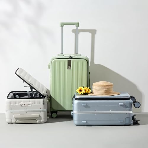 20 Inch Carry On Luggage Aluminum Frame Front Opening Rolling Suitcase PC Hard Sided Luggage with Spinner Wheels Travel Luggage for Woman Men Gifts