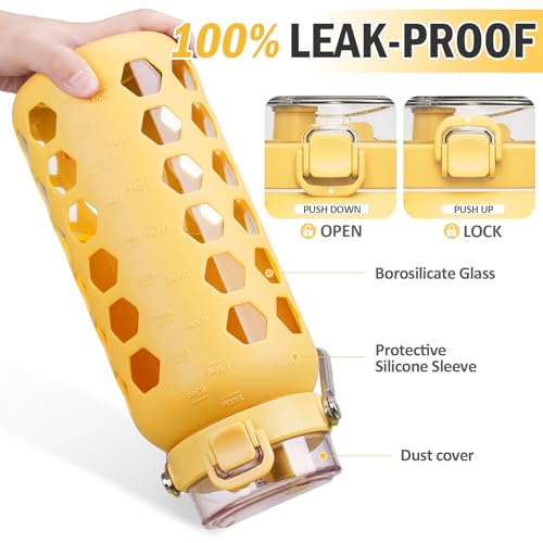 64oz Glass Water Bottle with Straw and Lid