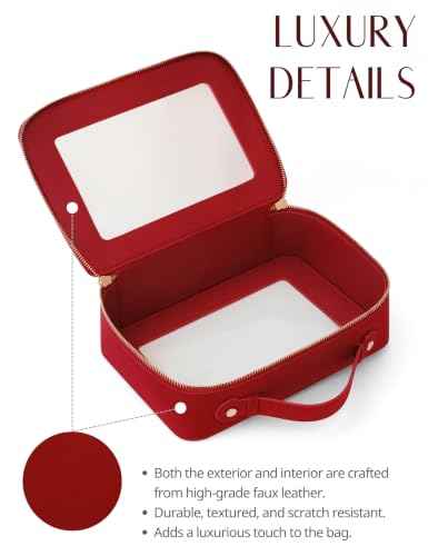 Clear Large Makeup Bag Mahjong Tile Bag with Zipper and Handle Red
