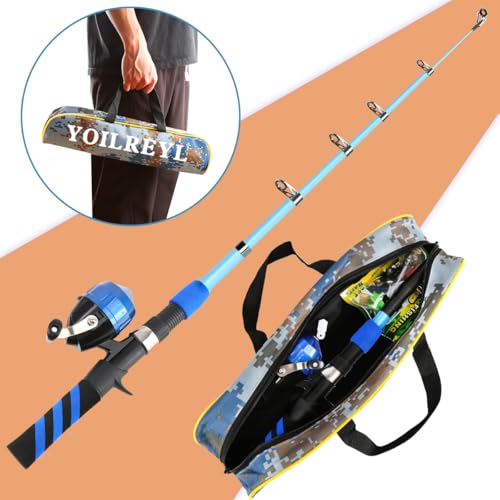 Kids Fishing Rod and Reel Combo Push Button Small Collapsible Telescopic Fishing Pole Kit Beginner Youth Boys Fishing Starter Set Tackle