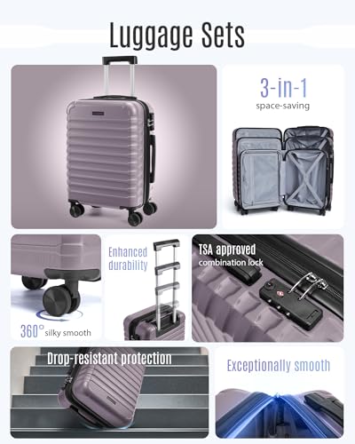 Luggage Sets 3 Pcs Suitcase with Wheel (3 Count)
