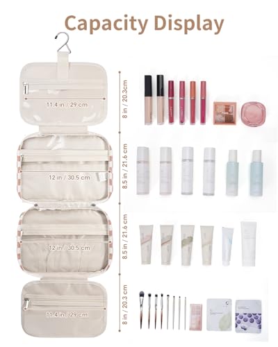Travel Toiletry Bag for Women Large Hanging Makeup Bag Organizer Toiletries Bag for Full Size Essentials Accessories Cosmetics