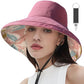 Womens Sun Hats Wide Brim Reversible Bucket Cotton Hat Packable Summer Travel Cap with Hat Clip