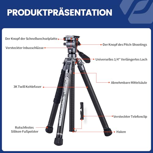 64" Video Camera Tripod with Fluid Head for Smooth Panning