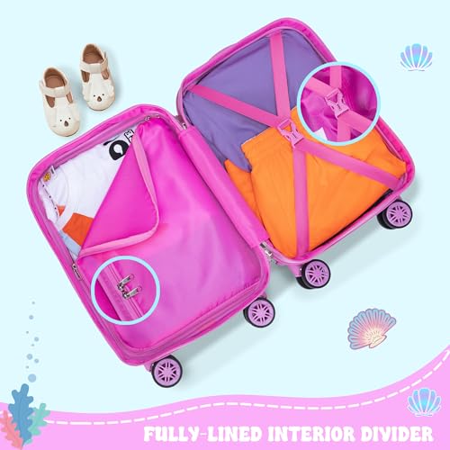 Cute Mermaid Kid’s Luggage Set 2 Piece Suitcase Set 16" Hardside Luggage with Spinner Wheels Girls Carry on Toddler Travel Rolling Luggage Airline Approved (2 Count)