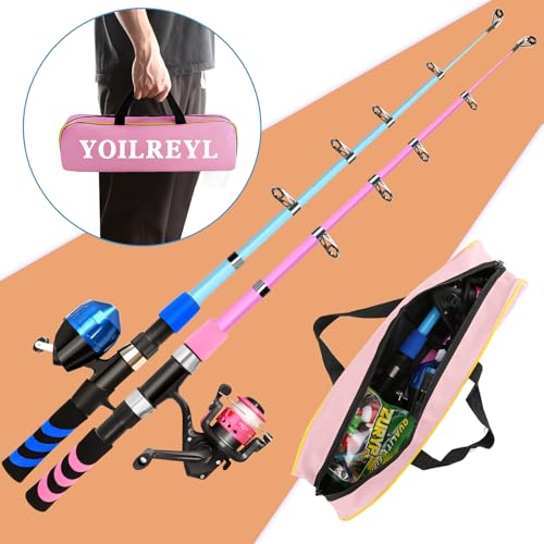 2pcs Kids Fishing Rod Portable Telescopic Fishing Rod and Reel Combo Kit with Lure Bait Set Children's Beginner Fishing Rod Set for Boys and Girls