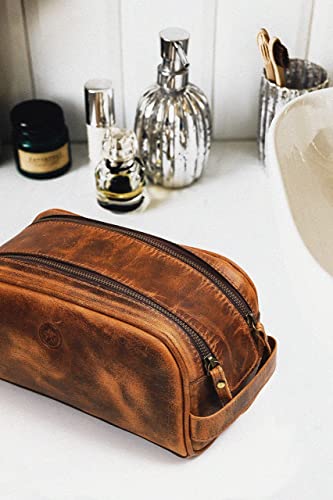 10" Premium Leather Toiletry Travel Pouch With Waterproof Lining Black Color