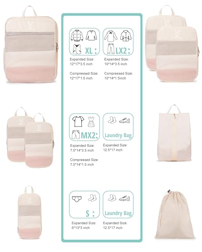 8 Set Space Saving Compression Packing Cubes Lightweight Packing Cube Begie
