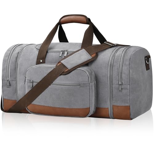 60L Canvas Duffle Bag for Travel Weekend Gym Overnight Carry