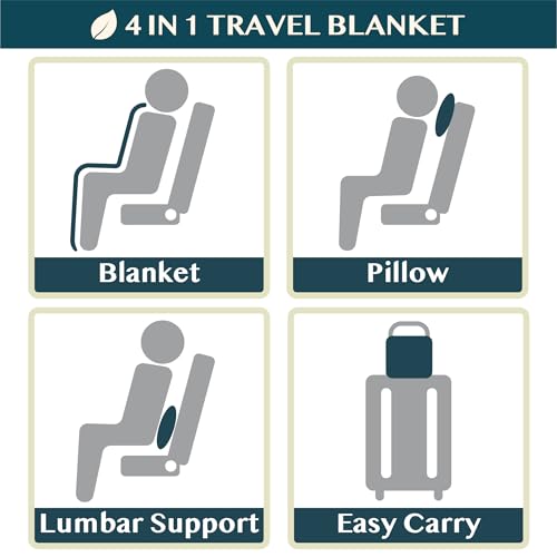 Compact 2-in-1 Travel Blanket Pillow for Airplane Flight, Black