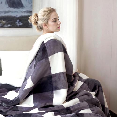 Sherpa Blanket Fleece Throw Blanket Twin Plaid Thick Bed Blanket
