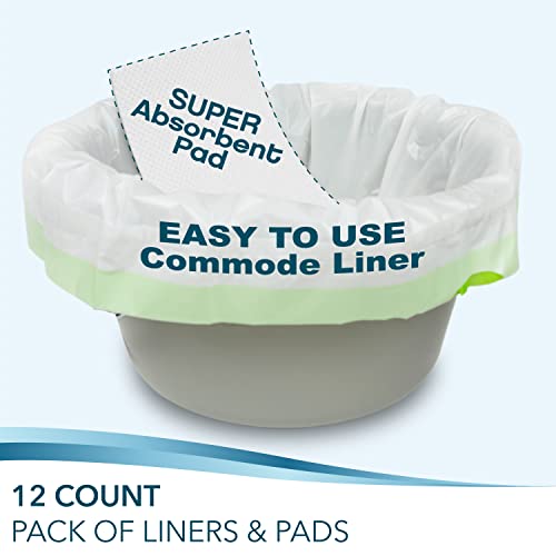 Disposable Bedside Commode Liners and Pads for Portable Toilet Chair Seat Bucket and Bedpan (24 Count)