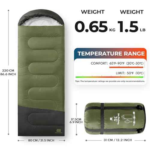 Lightweight Warm Weather Sleeping Bag for Adults