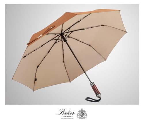 Folding Umbrella Lux Hardwood Handle Herringbone Gold Flame