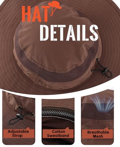 Men's Sun Hat UPF 50+ Wide Brim Bucket Hat Windproof Fishing Hats