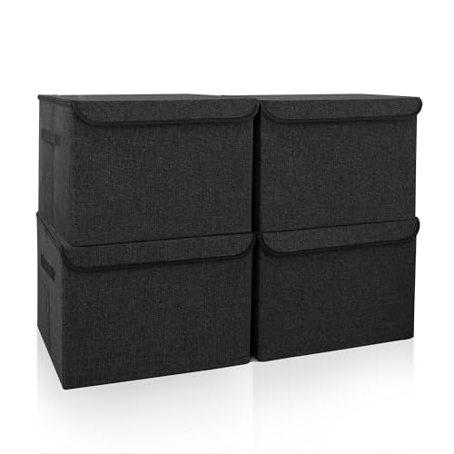 Large 22 Quart Linen Fabric Foldable Storage Bin Cube Organizer Basket with Flip (4 Count)