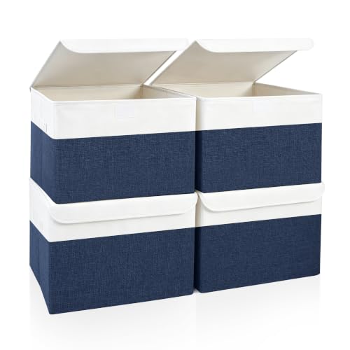 Large 22 Quart Linen Fabric Foldable Storage Bin Cube Organizer Basket with Flip (4 Count)