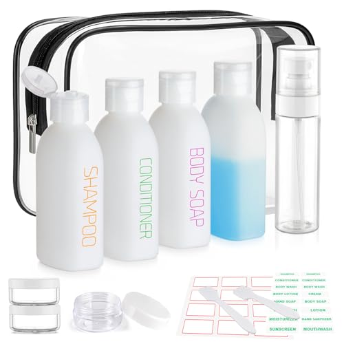 Travel Bottles for Toiletries 9PCS 3.4oz White Shampoo Bottles (9 Count)