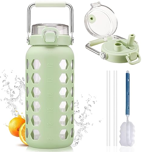 64oz Glass Water Bottle with Straw and Lid