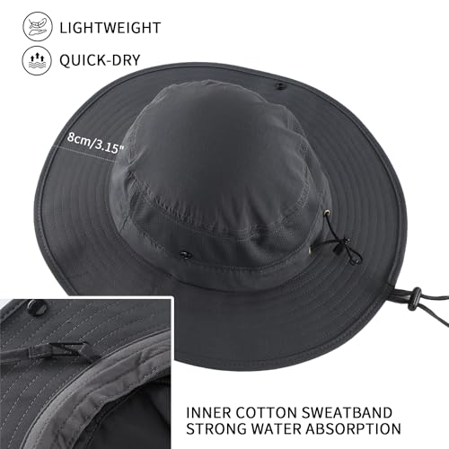 UPF50+ Mens Sun Hat Wide Brim Bucket Hat Womens UV Protection Sunshade Beach Hat Light Weight Cowboy Fishing Hat Dark Grey