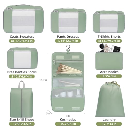 8 Set Packing Cubes Various Sizes Packing Organizer for Travel Accessories Luggage Carry On Suitcase