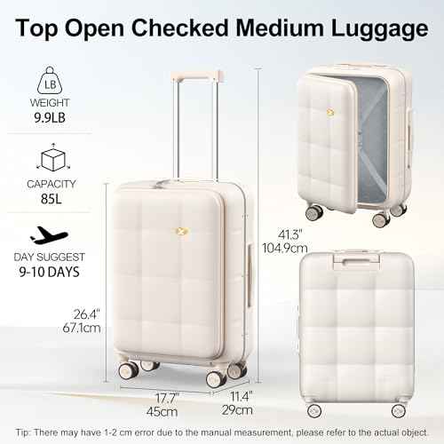26 Inch Large Checked Luggage Hard Shell Suitcase Top Opening