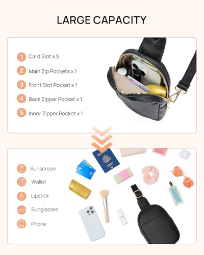 Crossbody Bags for Women Leather Cross Body Sling Bag for Woman Travel Black