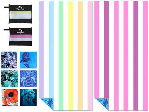2 Pack Microfiber Beach Towel Oversized 71x32 Colorful Pink Striped (2 Count)