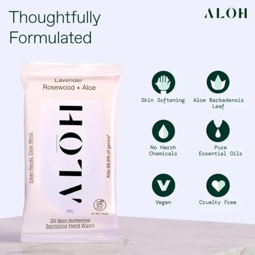 ALŌH Lavender Rosewood + Aloe Hand Sanitizer Wipes (60 Count)