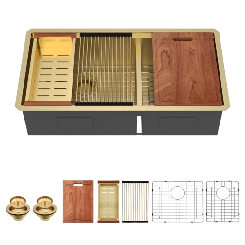33 Inch Matte Gold Double Bowl Kitchen Sinks