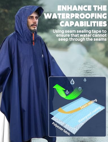 Hooded Rain Poncho for Adult Waterproof Lightweight Raincoat