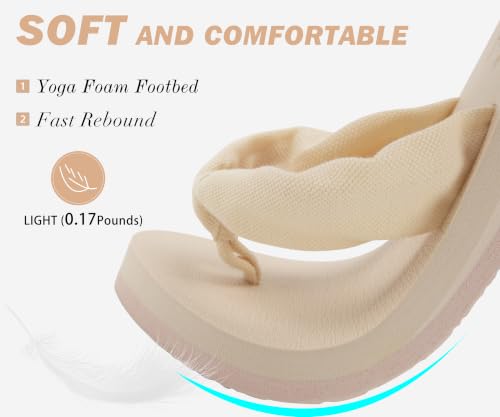 Flip Flops for Women Arch Support Summer Beach Sandals Beige Size 12