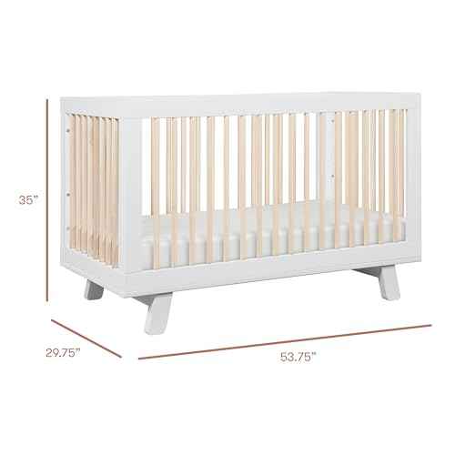 Hudson 3-in-1 Convertible Baby Crib, White & Washed Natural