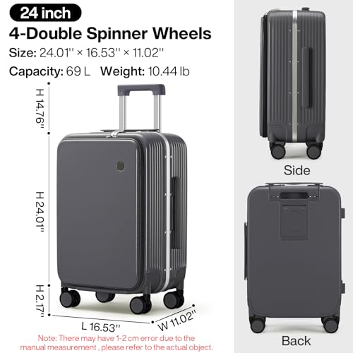 Checked Luggage with Cup Phone Holder and Charger Hard Shell Suitcases with Spinner Wheels