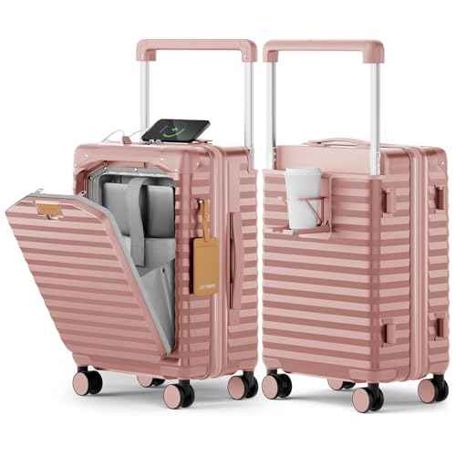 20 Inch Carry on Luggage with Front Pocket and Cup Holder