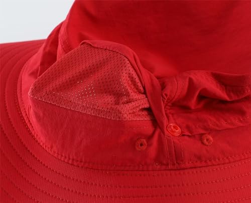 Summer Sun Hat for Men Women UV Protection Safari Hat for Fishing Hiking Outdoor Cowboy Bucket Hat UPF 50+ Red